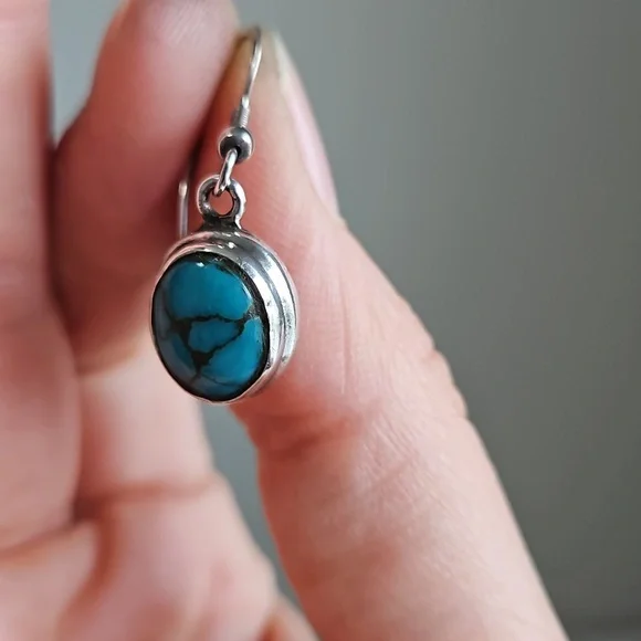 Vintage Turquoise Teardrop Sterling Silver Earrings - Picture 7 of 7